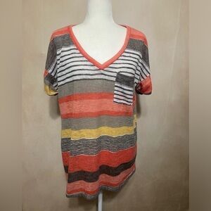 Flamingo Urban women's L bold stripe lightweight v neck breezy top EUC